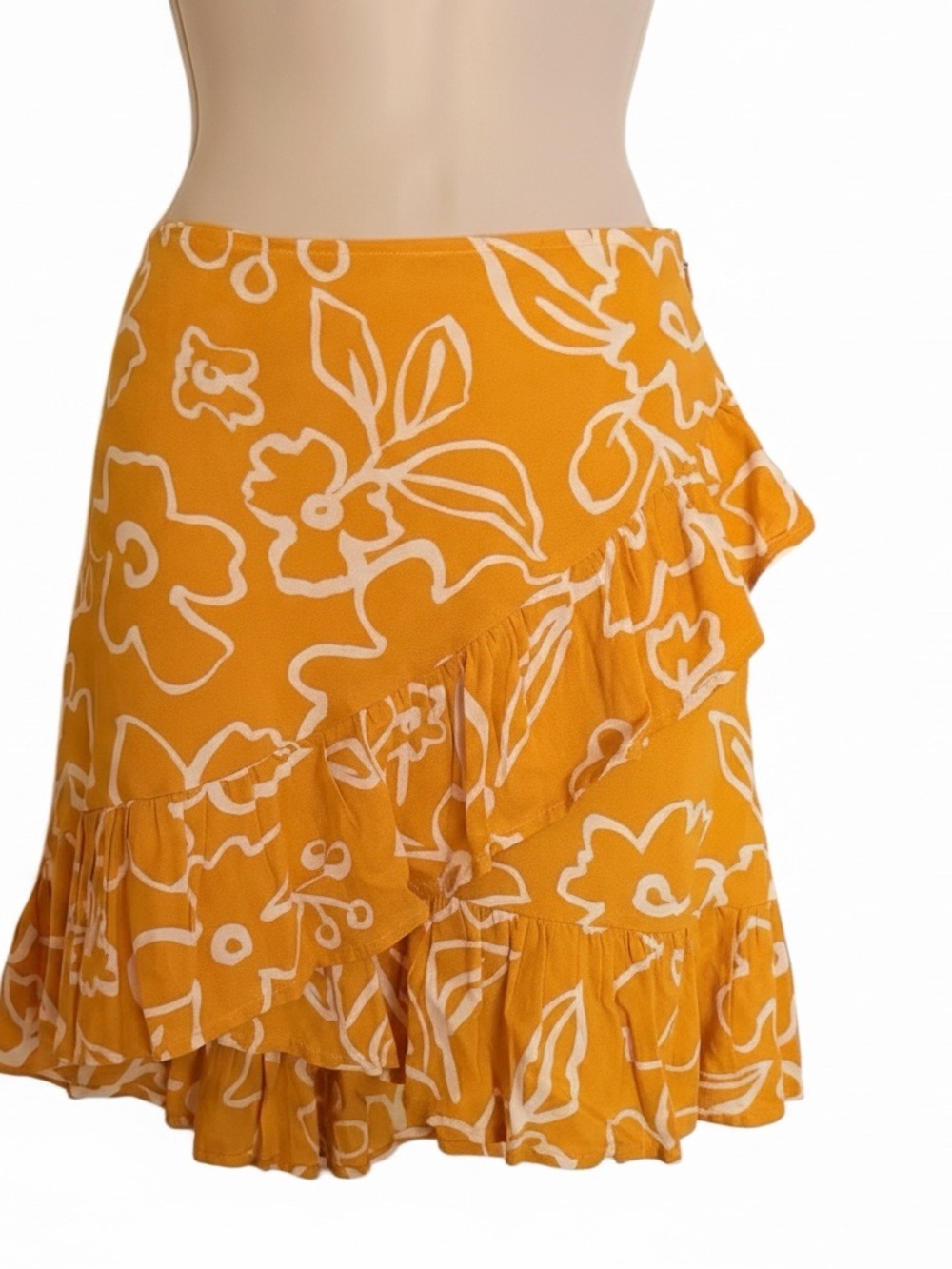 XIX Palms Sydney Yellow Floral Faux Wrap Ruffle Skirt Small